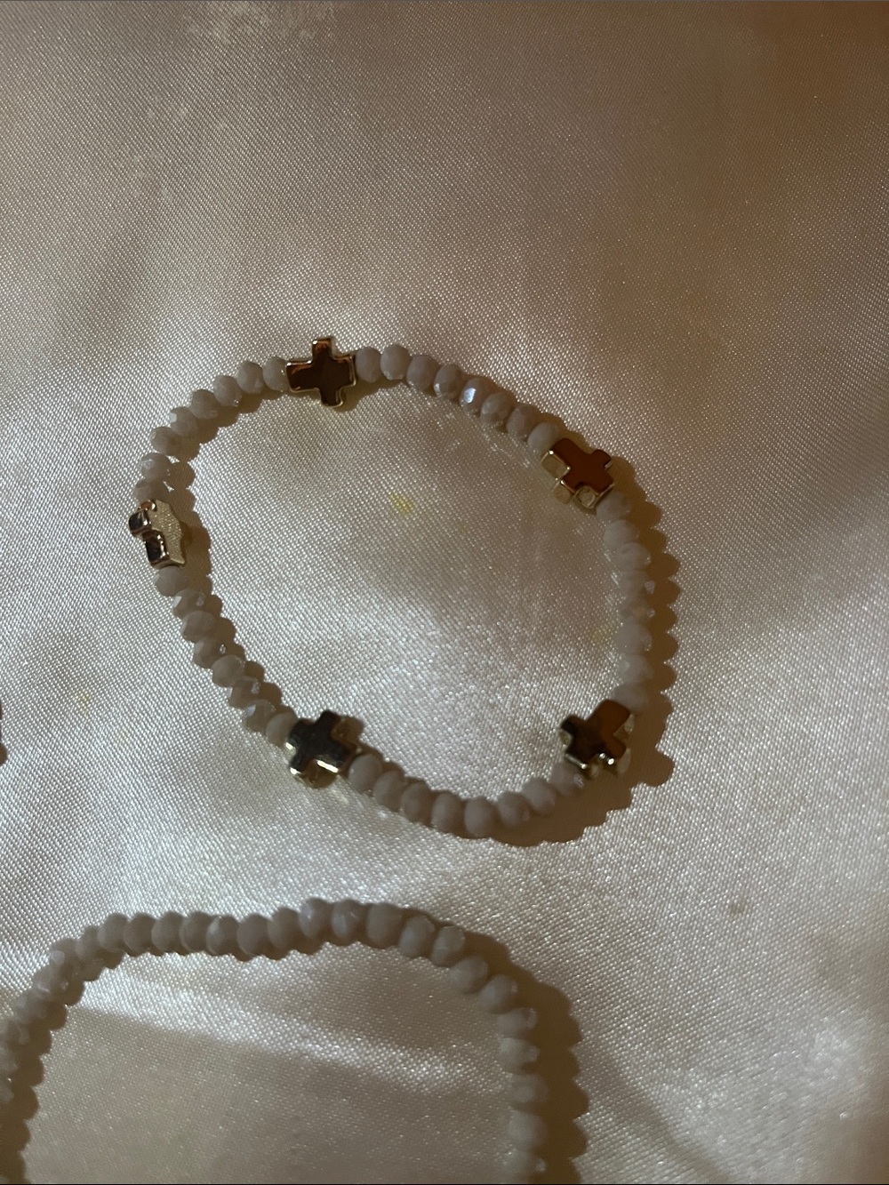 Neutral Beaded Stretch Bracelet Set with Gold Cross Accents - Picture 5 of 5